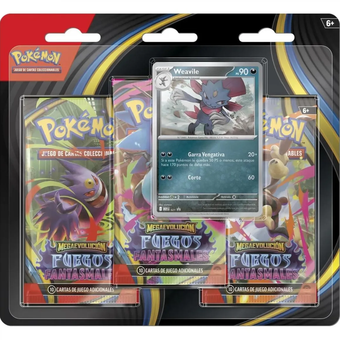 Pokémon - Megaevolución Fuegos Fantasmales - Blíster 3 sobres de cartas en español (Varios modelos)