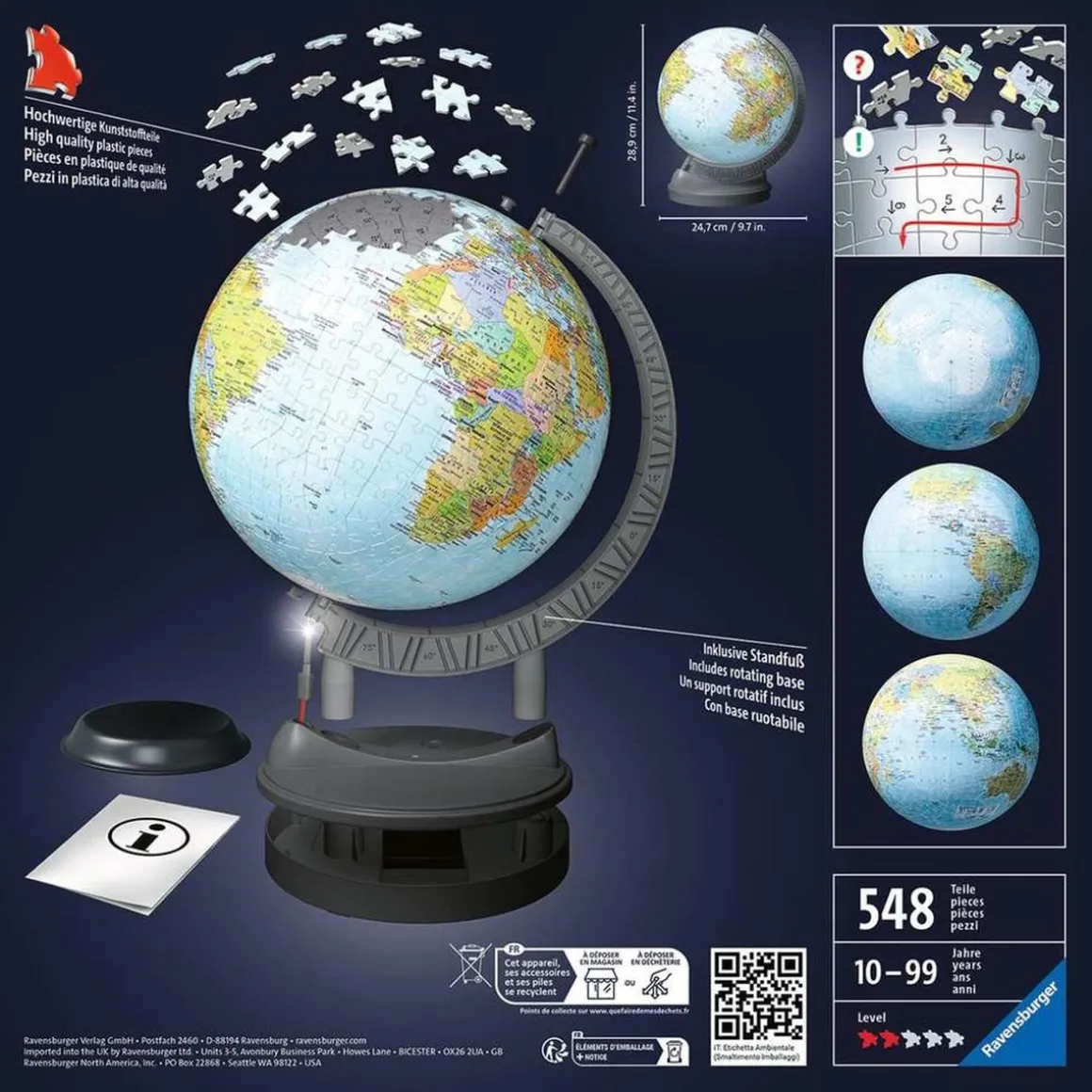 Ravensburger - Puzzle 3D Globo Night Edition 540 Piezas ㅤ