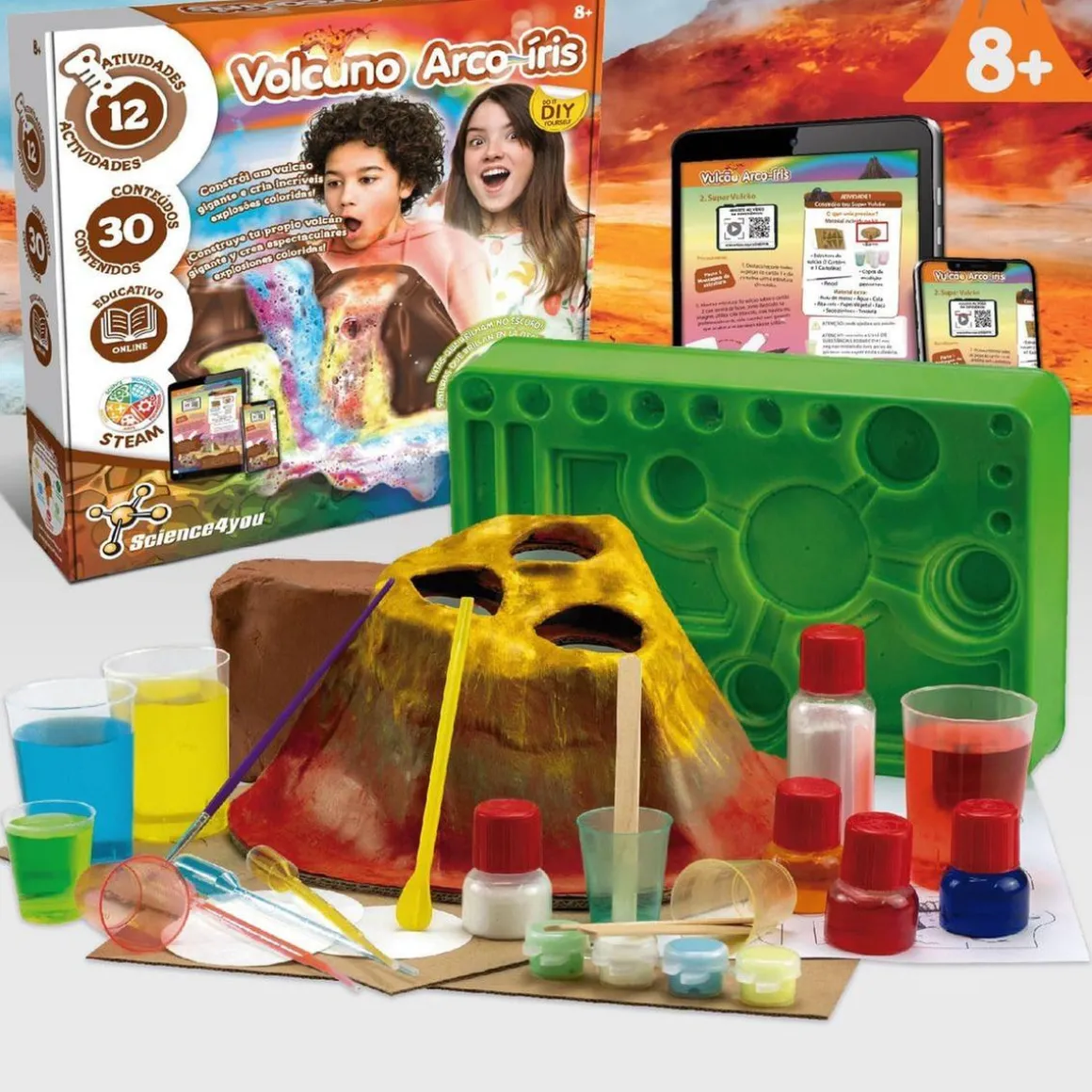 Science4you - Volcán Arco Iris: Creación de un volcán luminoso en la oscuridad, incluye juegos de volcán y 12 experimentos educativos ㅤ