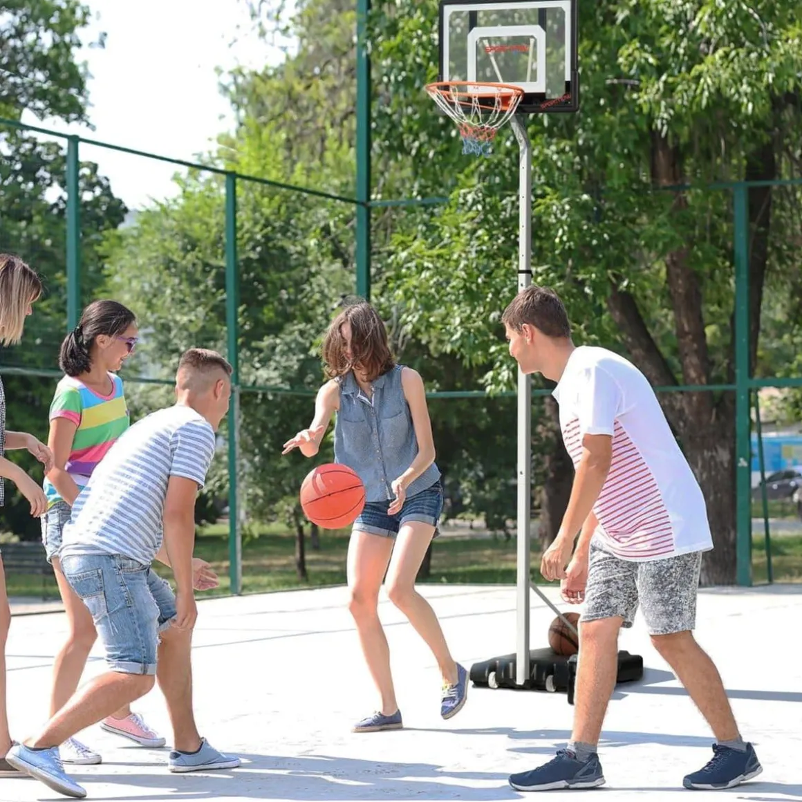 Sportnow - Canasta de baloncesto altura ajustable de 260-305 cm Blanco