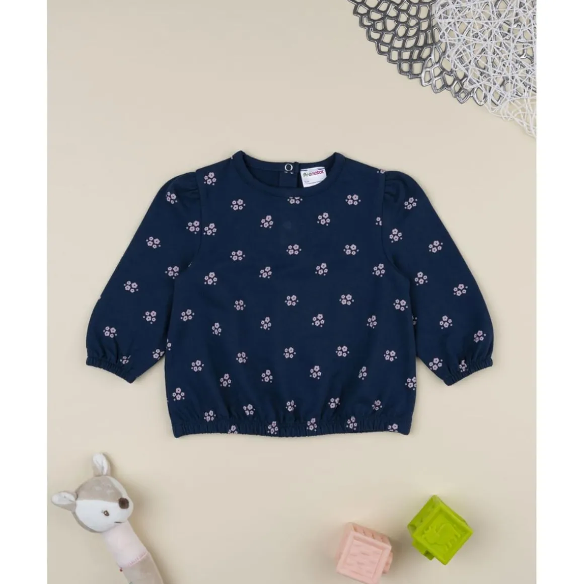Sudadera niña azul con flores rosas
