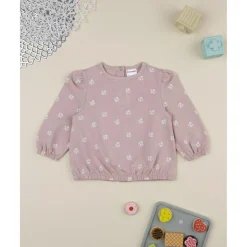 Sudadera niña rosa con flores blancas