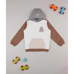 Sudadera niño color block marrón