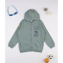 Sudadera niño verde capucha dinosaurios
