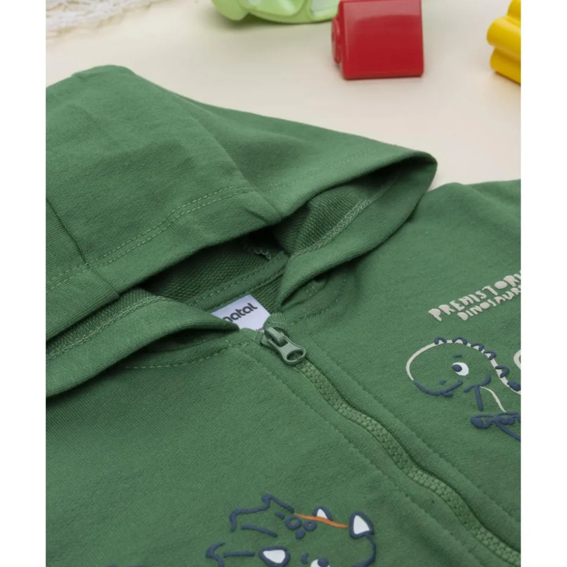 Sudadera niño verde dinosaurios con capucha