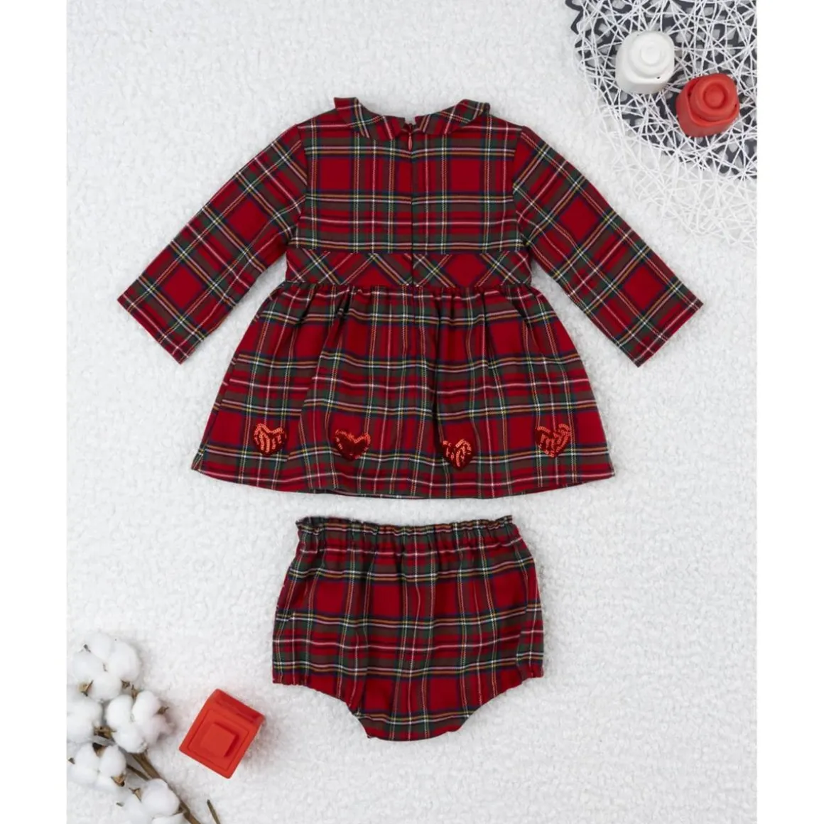 Vestido niña tartán rojo con culotte a juego