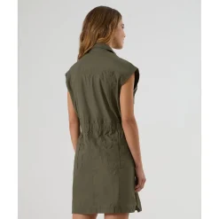 Vestido premamá y de lactancia estilo camisero en verde militar